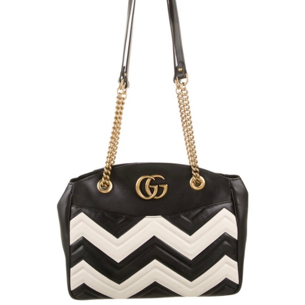 GUCCI Matelasse Marmont Black/White Chevron w Gold hardware.